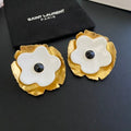 YSL Ivory Blossom Gold Petal Clip-On Earrings