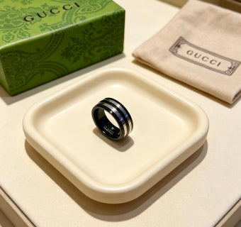 Gucci GG Black Ceramic Dual Stripe Band Ring