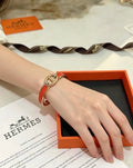 Hermès Scarlet Leather Accent Cuff Bracelet
