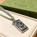 Gucci GG Monogram Plaque Silver Chain Necklace
