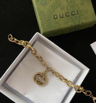 Gucci GG Engraved Medallion Chain Necklace